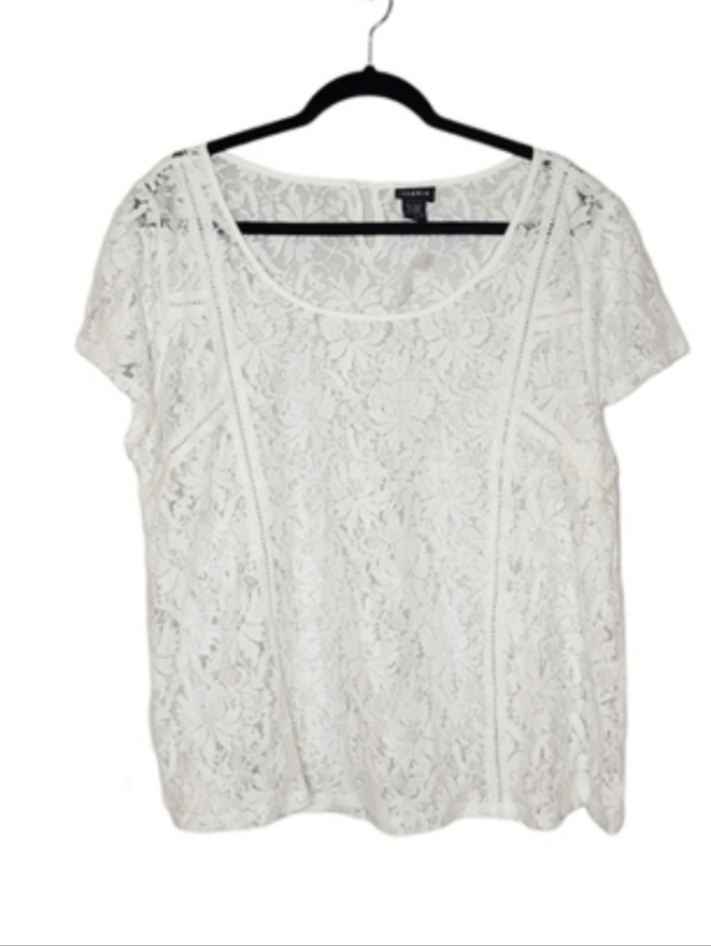 Torrid White Stretch Lace Sheer Short Sleeve Top  Size Large (Torrid Size 0) New